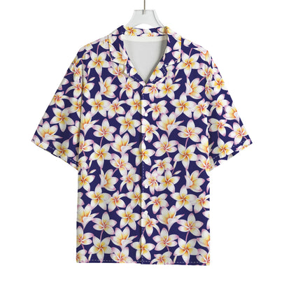Watercolor Frangipani Flower Print Rayon Hawaiian Shirt
