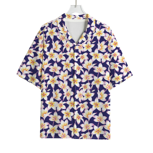 Watercolor Frangipani Flower Print Rayon Hawaiian Shirt
