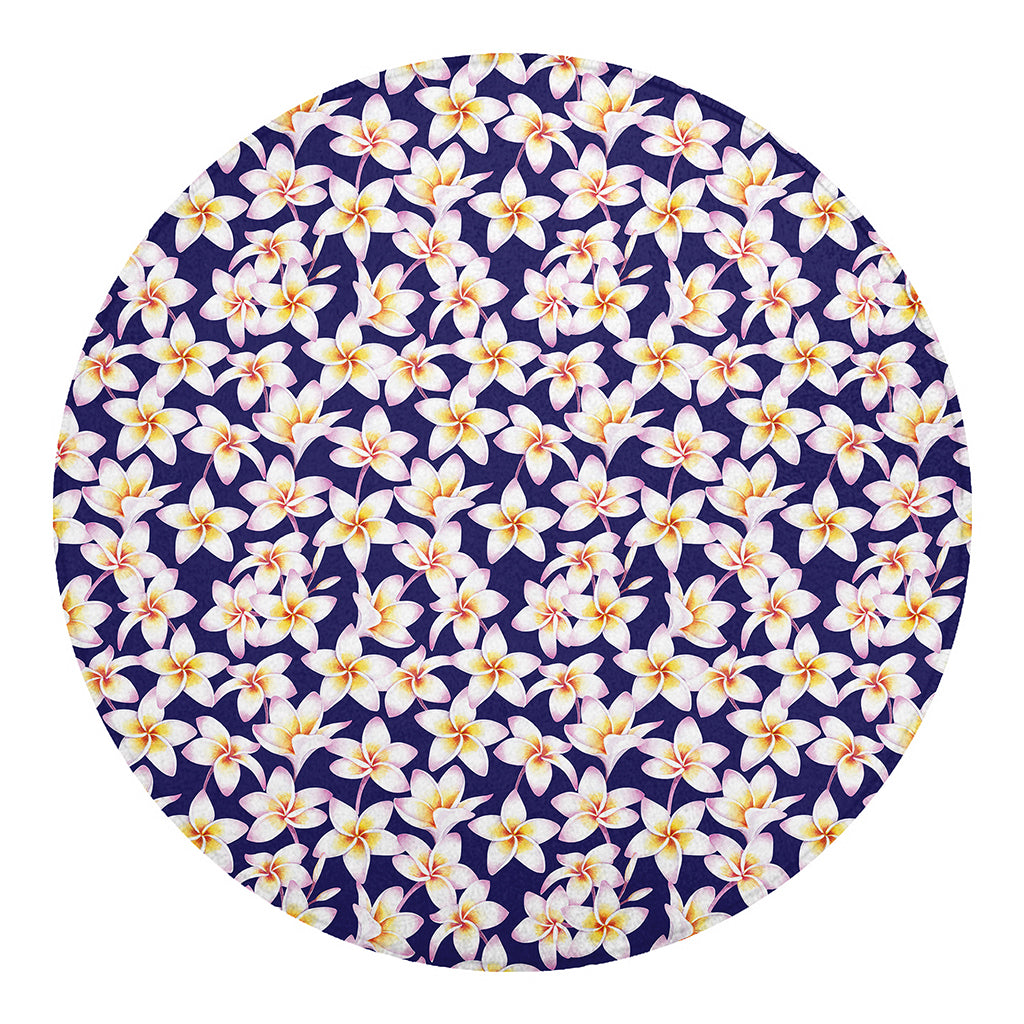 Watercolor Frangipani Flower Print Round Blanket