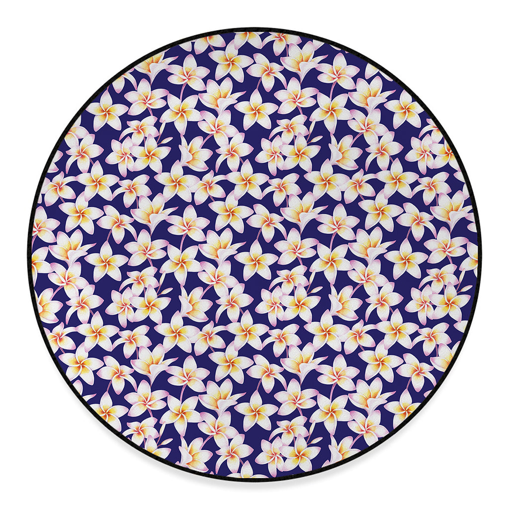 Watercolor Frangipani Flower Print Round Floor Mat