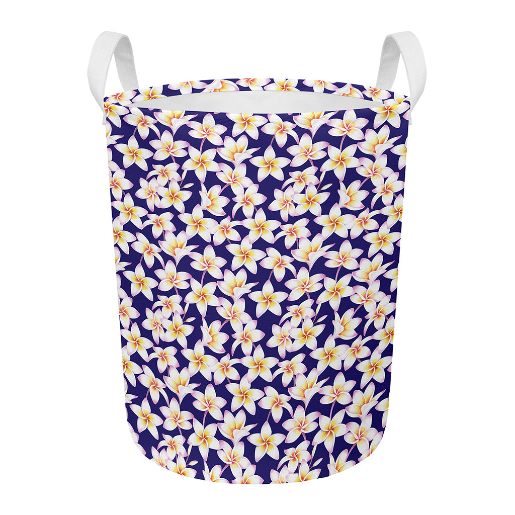 Watercolor Frangipani Flower Print Round Laundry Basket