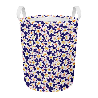 Watercolor Frangipani Flower Print Round Laundry Basket