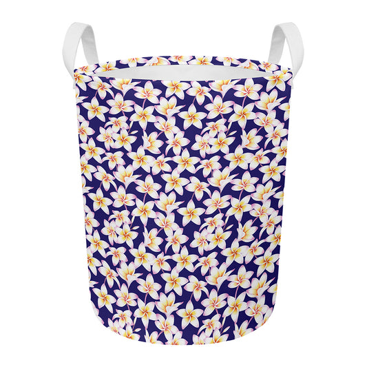 Watercolor Frangipani Flower Print Round Laundry Basket