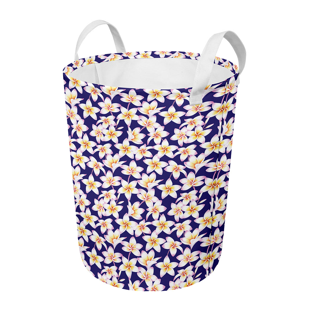 Watercolor Frangipani Flower Print Round Laundry Basket