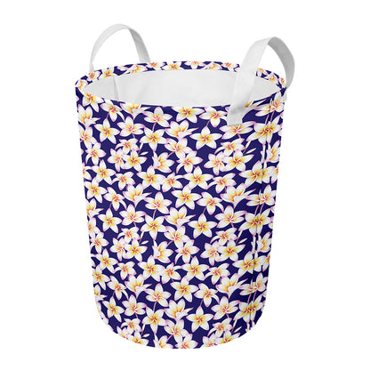 Watercolor Frangipani Flower Print Round Laundry Basket