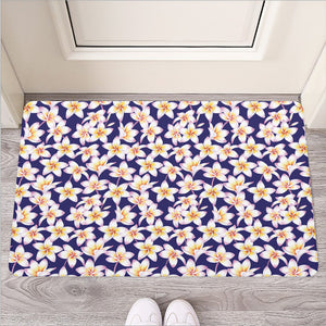 Watercolor Frangipani Flower Print Rubber Doormat