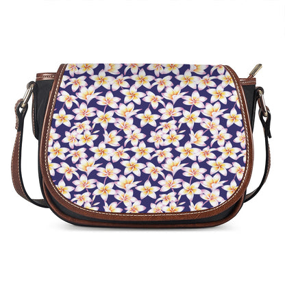 Watercolor Frangipani Flower Print Saddle Bag