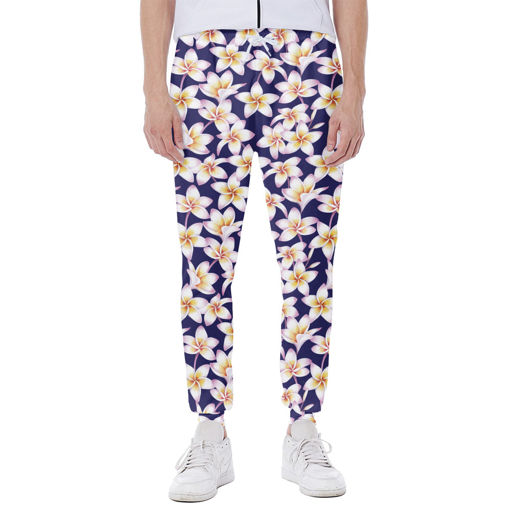 Watercolor Frangipani Flower Print Scuba Joggers