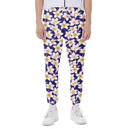 Watercolor Frangipani Flower Print Scuba Joggers