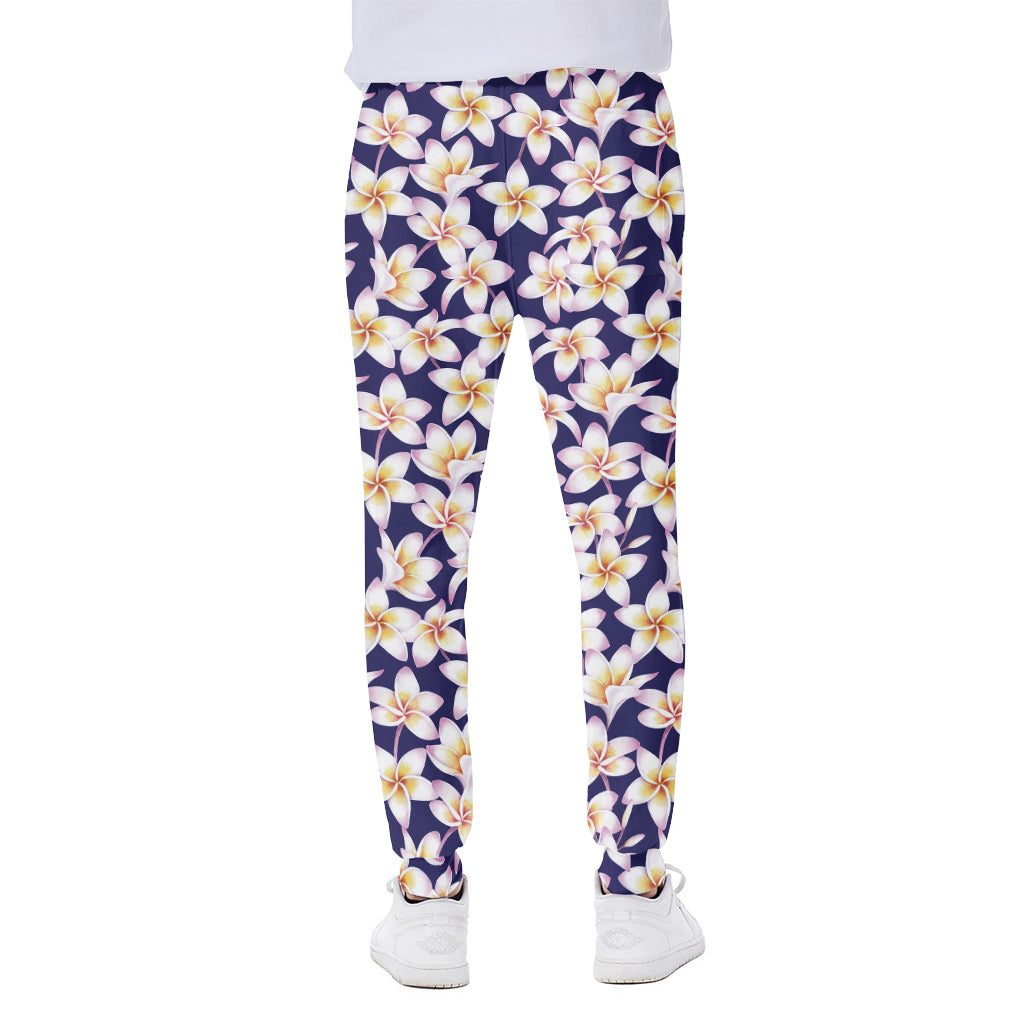 Watercolor Frangipani Flower Print Scuba Joggers