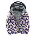 Watercolor Frangipani Flower Print Sherpa Lined Zip Up Hoodie