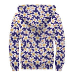 Watercolor Frangipani Flower Print Sherpa Lined Zip Up Hoodie