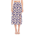 Watercolor Frangipani Flower Print Side Slit Midi Skirt