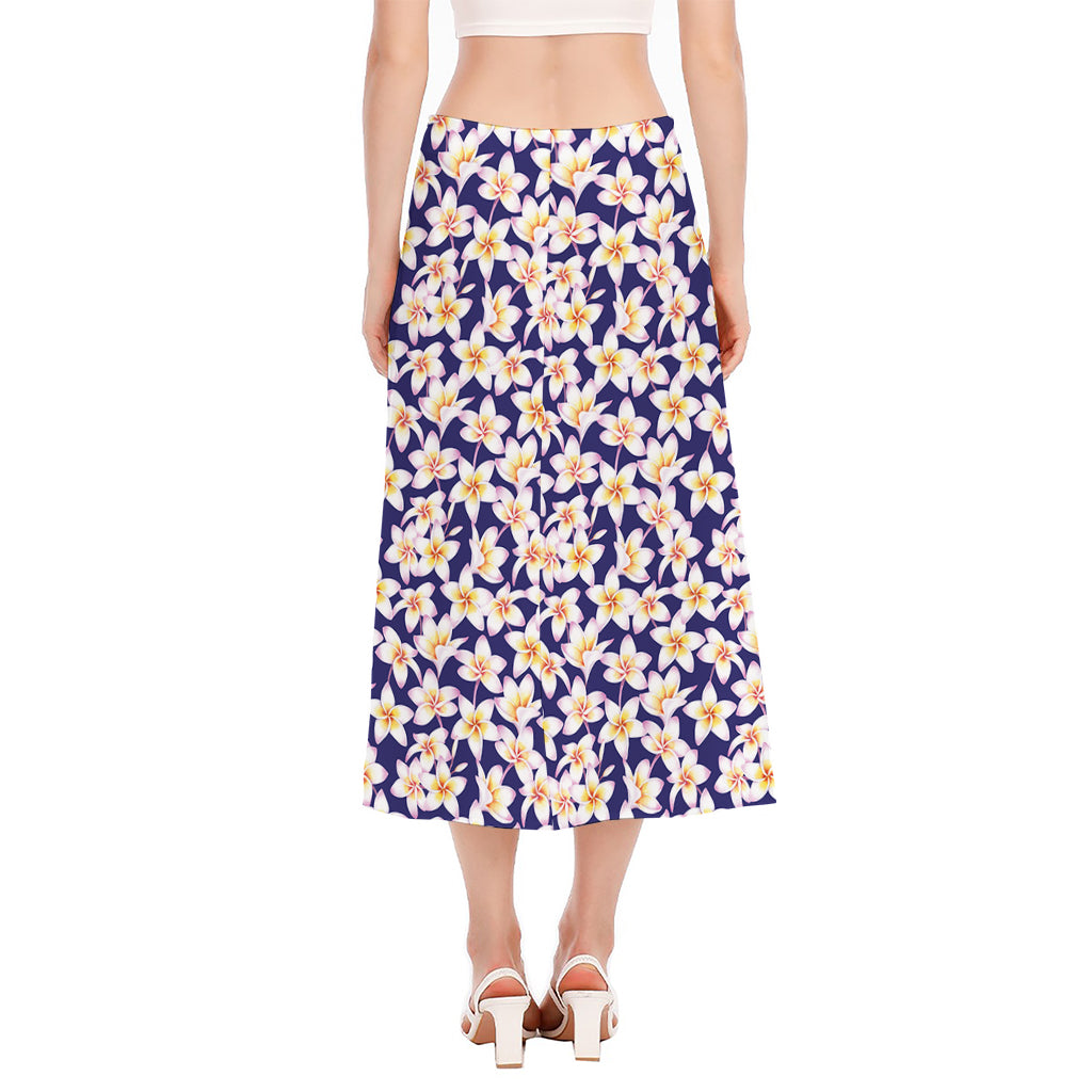 Watercolor Frangipani Flower Print Side Slit Midi Skirt