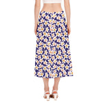 Watercolor Frangipani Flower Print Side Slit Midi Skirt