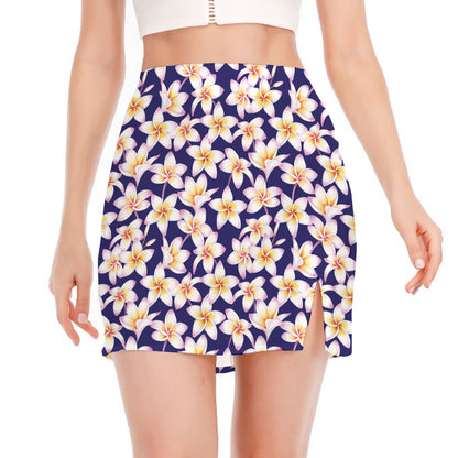 Watercolor Frangipani Flower Print Side Slit Mini Skirt