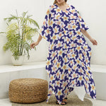 Watercolor Frangipani Flower Print Silk V-Neck Kaftan Dress