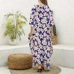 Watercolor Frangipani Flower Print Silk V-Neck Kaftan Dress