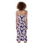 Watercolor Frangipani Flower Print Slim Fit Midi Cami Dress