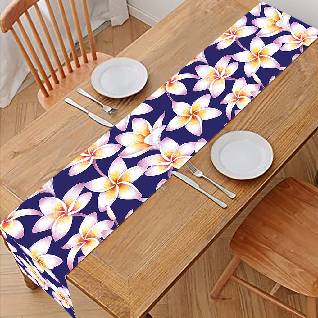 Watercolor Frangipani Flower Print Table Runner