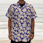 Watercolor Frangipani Flower Print Textured Short Sleeve Shirt