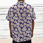Watercolor Frangipani Flower Print Textured Short Sleeve Shirt