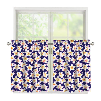 Watercolor Frangipani Flower Print Tier Curtains