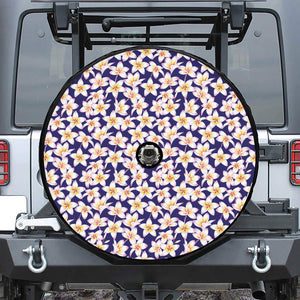 Watercolor Frangipani Flower Print Tire Cover With Camera Hole