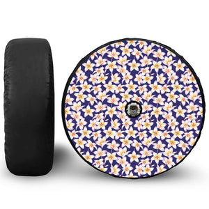 Watercolor Frangipani Flower Print Tire Cover With Camera Hole