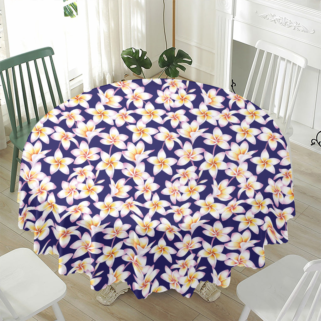Watercolor Frangipani Flower Print Waterproof Round Tablecloth