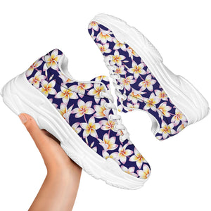 Watercolor Frangipani Flower Print White Chunky Shoes