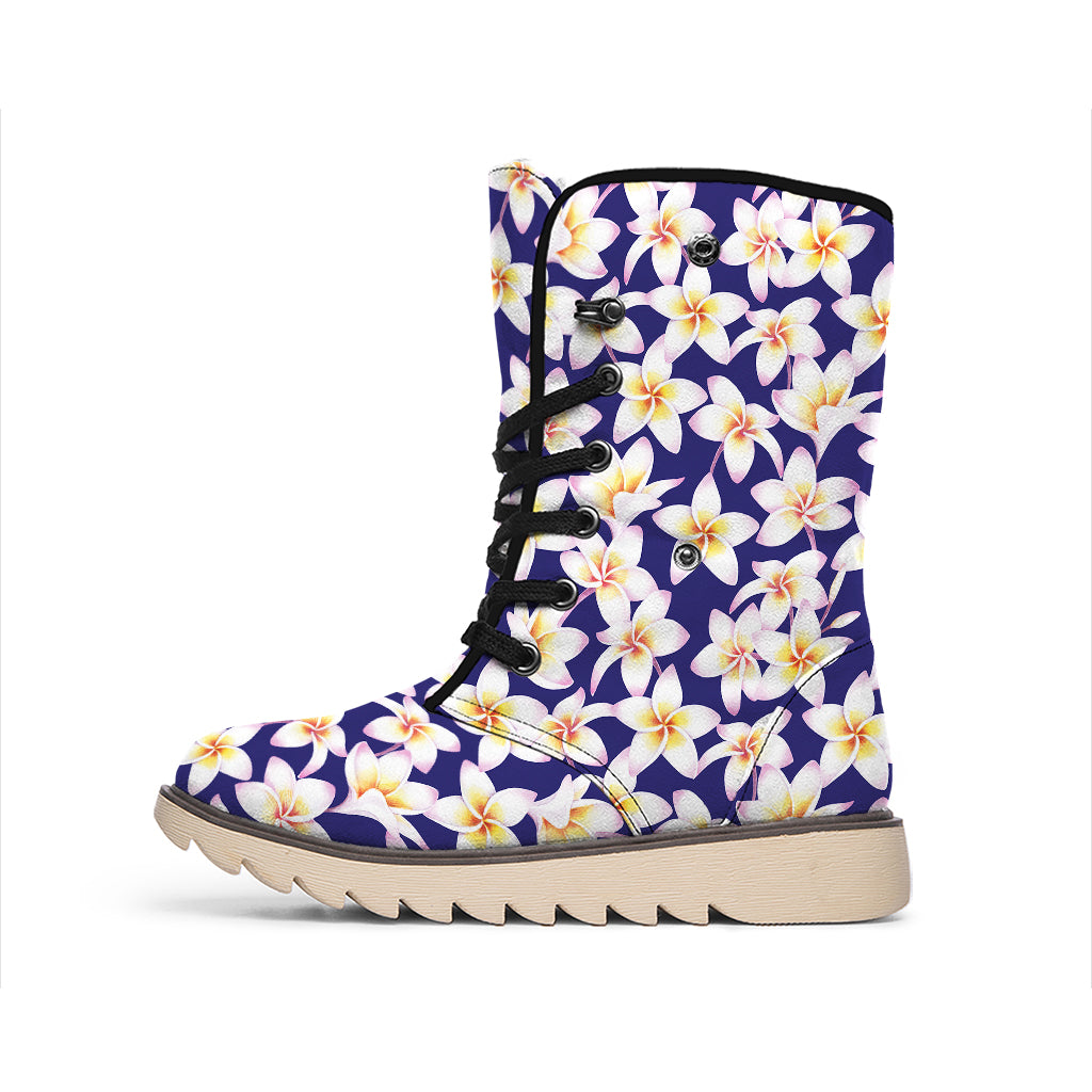 Watercolor Frangipani Flower Print Winter Boots