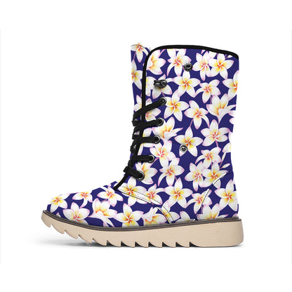 Watercolor Frangipani Flower Print Winter Boots