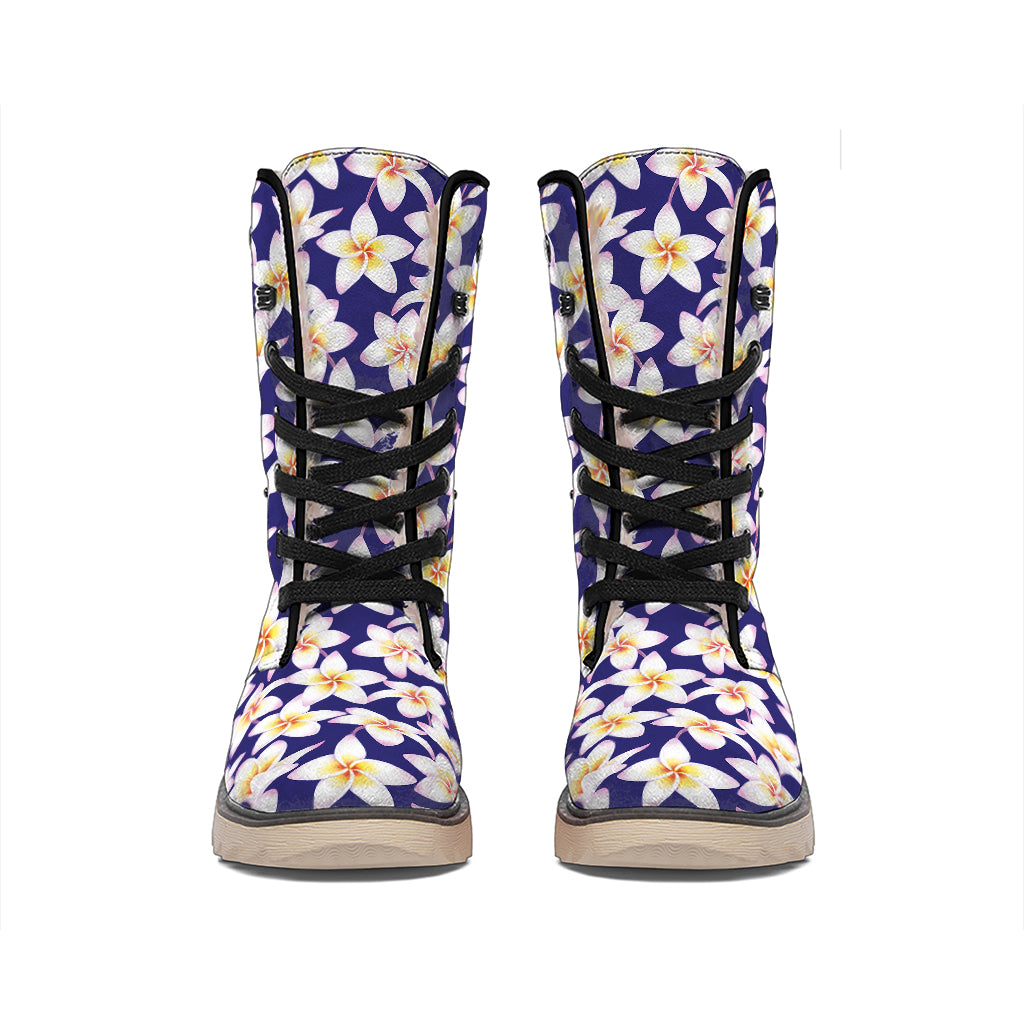 Watercolor Frangipani Flower Print Winter Boots