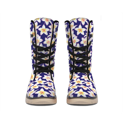 Watercolor Frangipani Flower Print Winter Boots