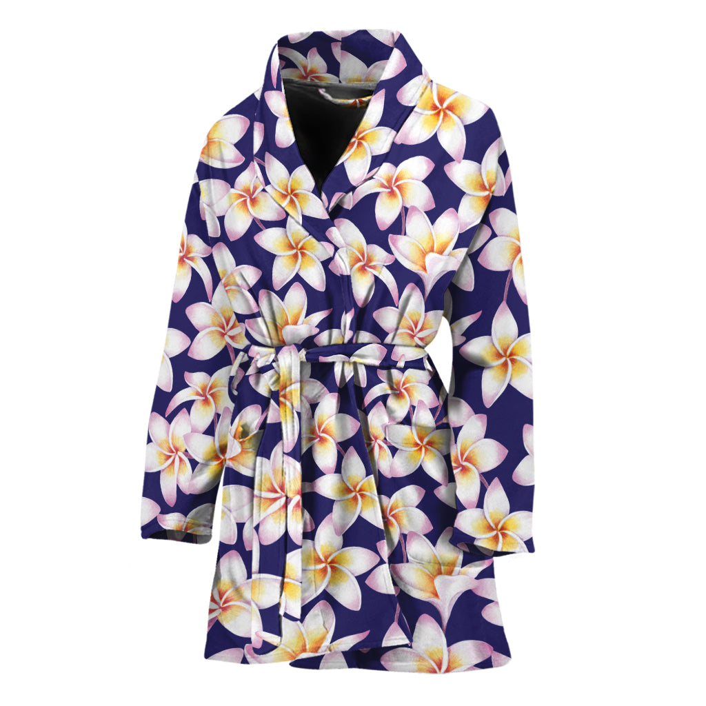 Watercolor Frangipani Flower Print Women's Bathrobe