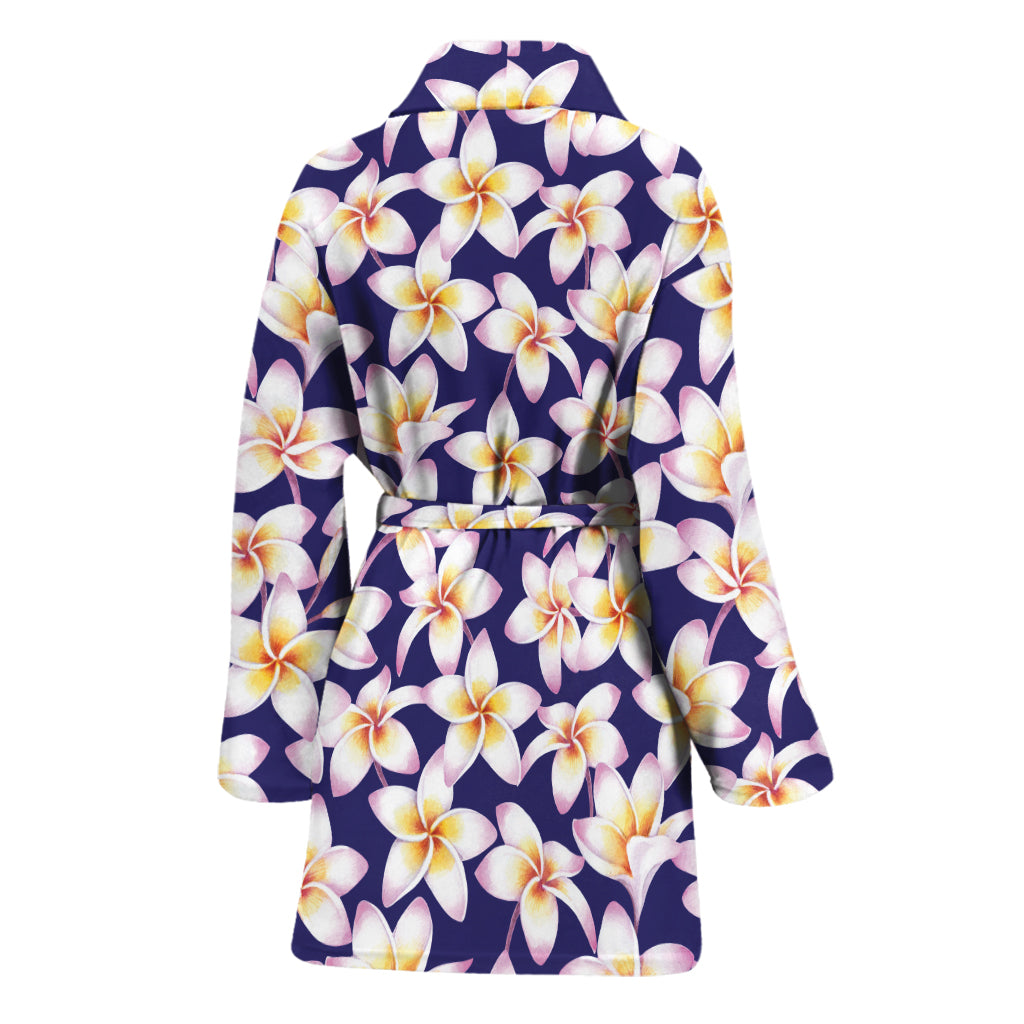 Watercolor Frangipani Flower Print Women's Bathrobe