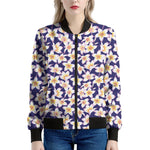 Watercolor Frangipani Flower Print Women's Bomber Jacket