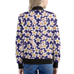 Watercolor Frangipani Flower Print Women's Bomber Jacket