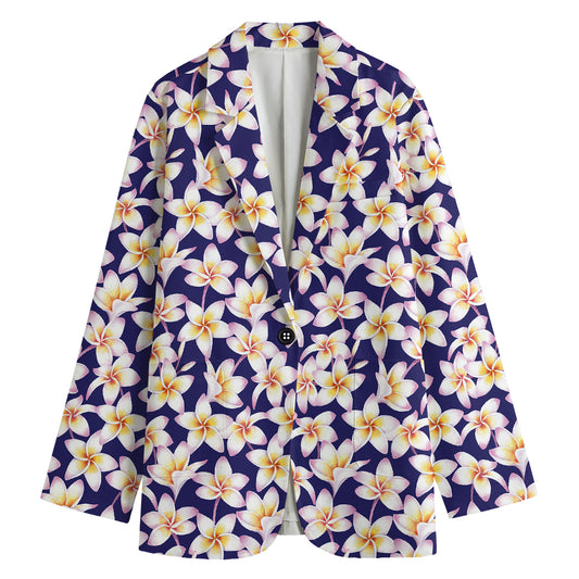 Watercolor Frangipani Flower Print Women's Cotton Blazer