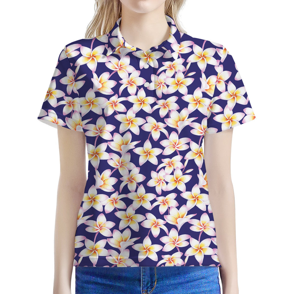 Watercolor Frangipani Flower Print Women's Polo Shirt