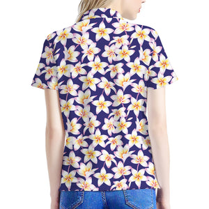 Watercolor Frangipani Flower Print Women's Polo Shirt