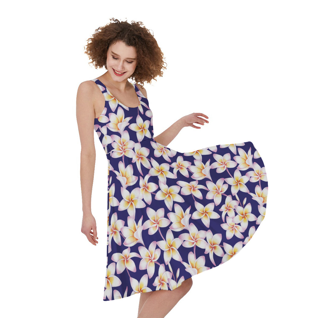 Watercolor Frangipani Flower Print Women's Sleeveless Dress