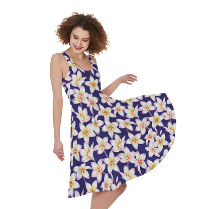 Watercolor Frangipani Flower Print Women's Sleeveless Dress