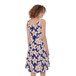 Watercolor Frangipani Flower Print Women's Sleeveless Dress