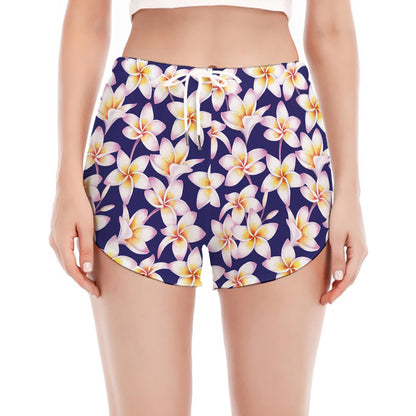Watercolor Frangipani Flower Print Women's Split Running Shorts