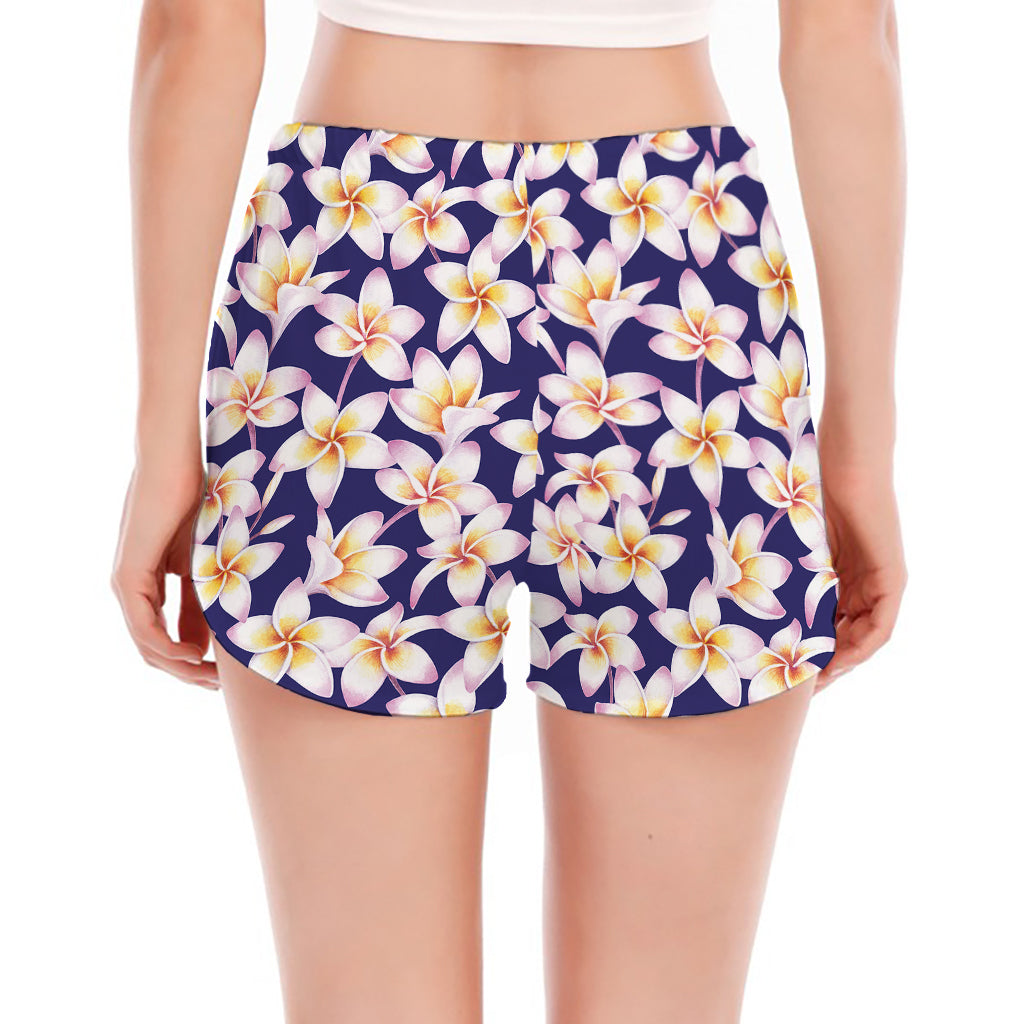 Watercolor Frangipani Flower Print Women's Split Running Shorts
