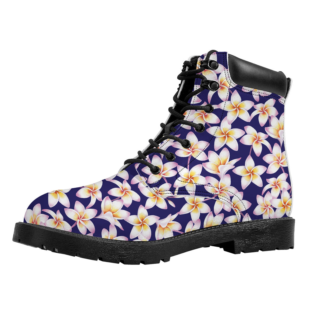 Watercolor Frangipani Flower Print Work Boots