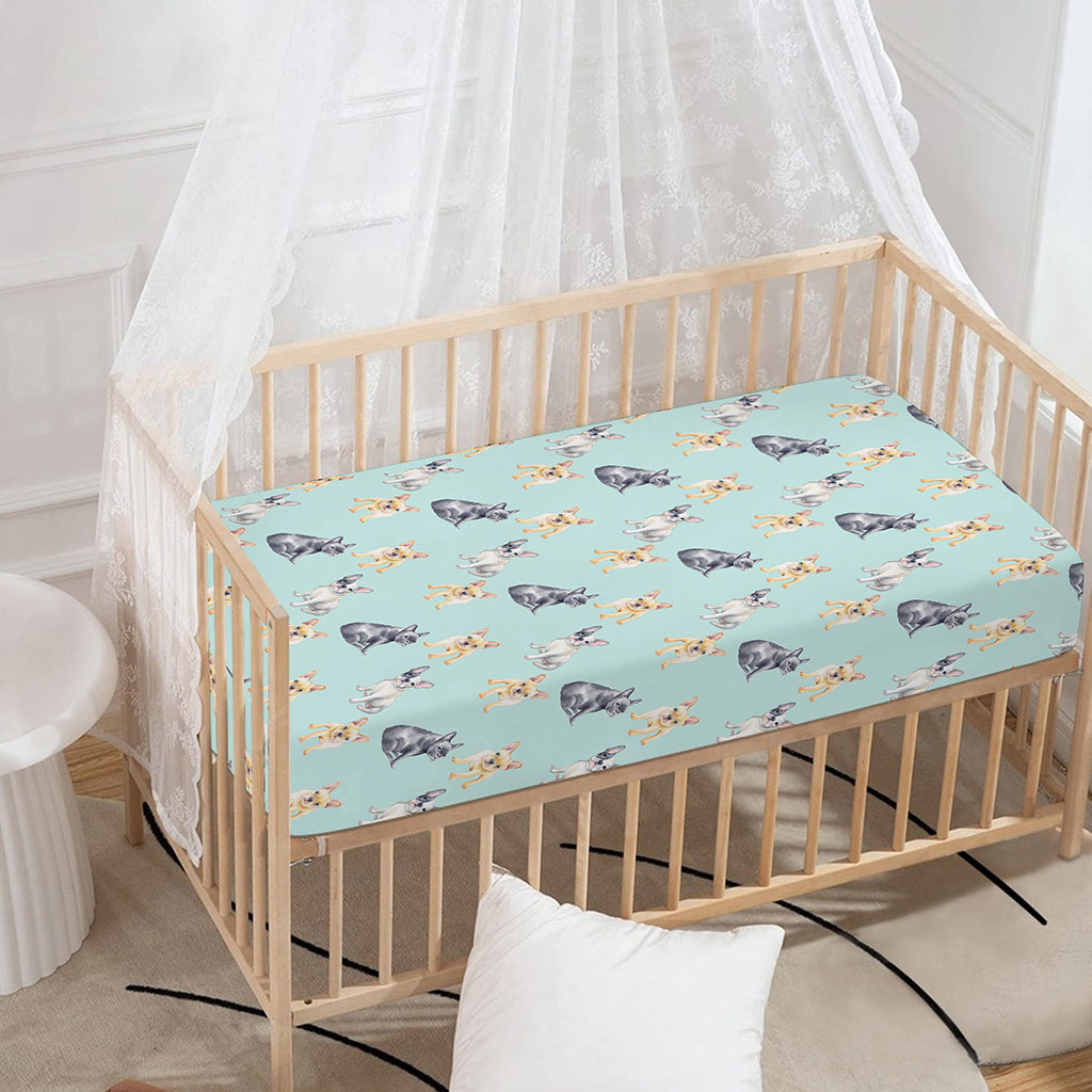 Watercolor French Bulldog Pattern Print Baby Crib Sheet