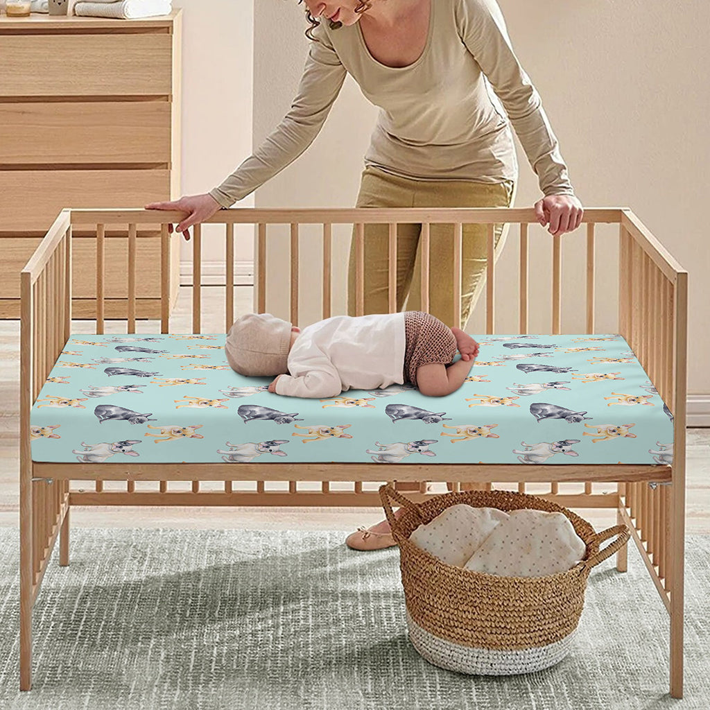 Watercolor French Bulldog Pattern Print Baby Crib Sheet